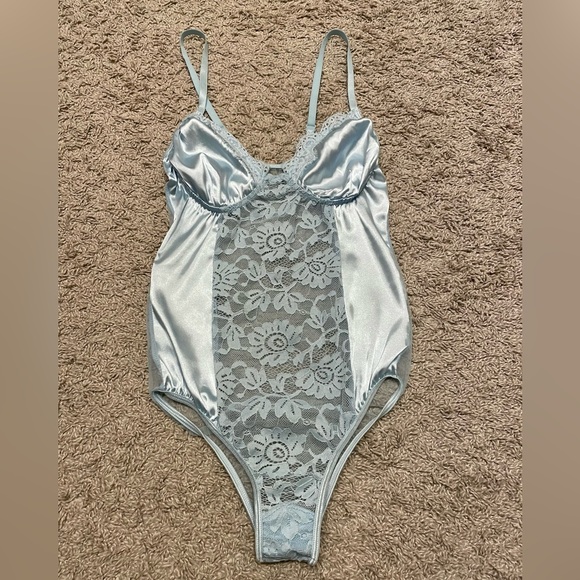 Blue lace and satin bodysuit Teddy - Picture 2 of 7